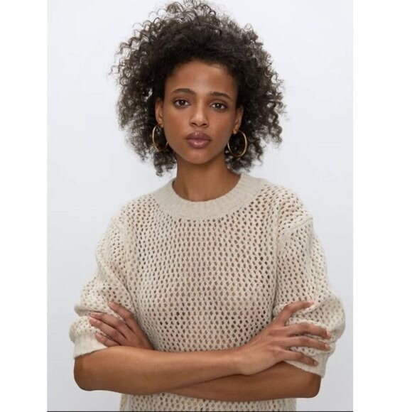 Babaton Aritzia Antiqua knit mesh wool top tan Oyster color Small - Picture 9 of 10